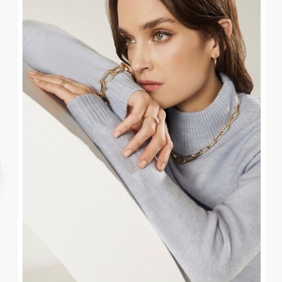 Gold Oval Chain Link Necklace Bracelet Earrings Set - Picture 2 of 7